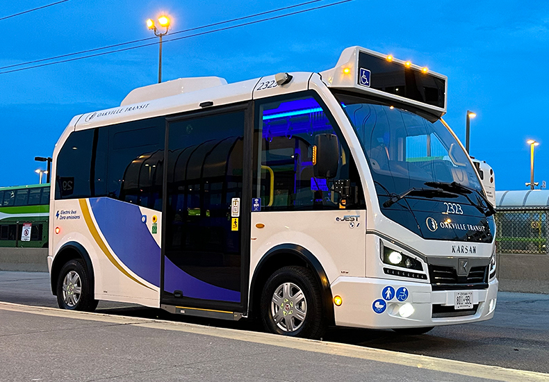 Oakville Transit's Karsan e-Jest electric bus used for transit on demand service.